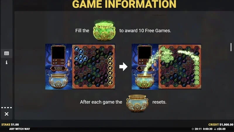 Any Witch Way - caldeirão cheio e início dos Free Games